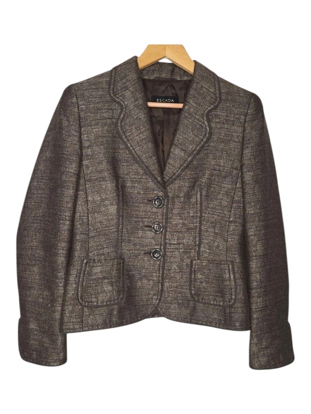 Escada Womens Brown Boucle Tweed Virgin Wool Blend Blazer Size 38